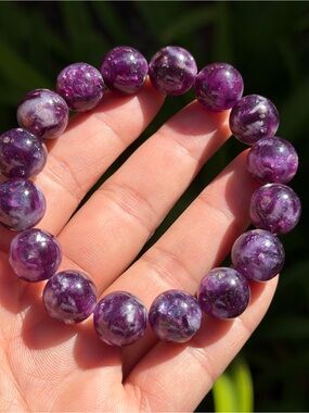 13mm Sparkling Purple Lepidolite Bracelet 7.25 Inches